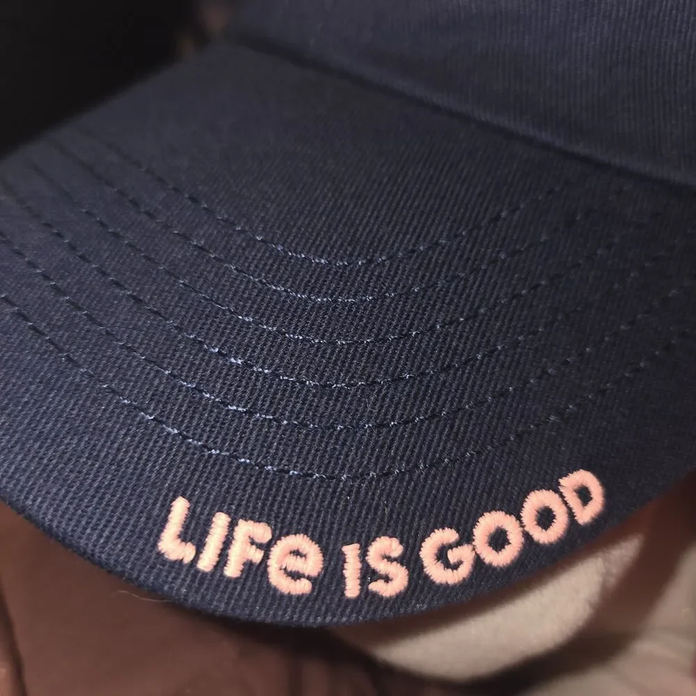 Life Is Good Navy Blue Embroidered Daisy Smiley Hat Youth Size M/L